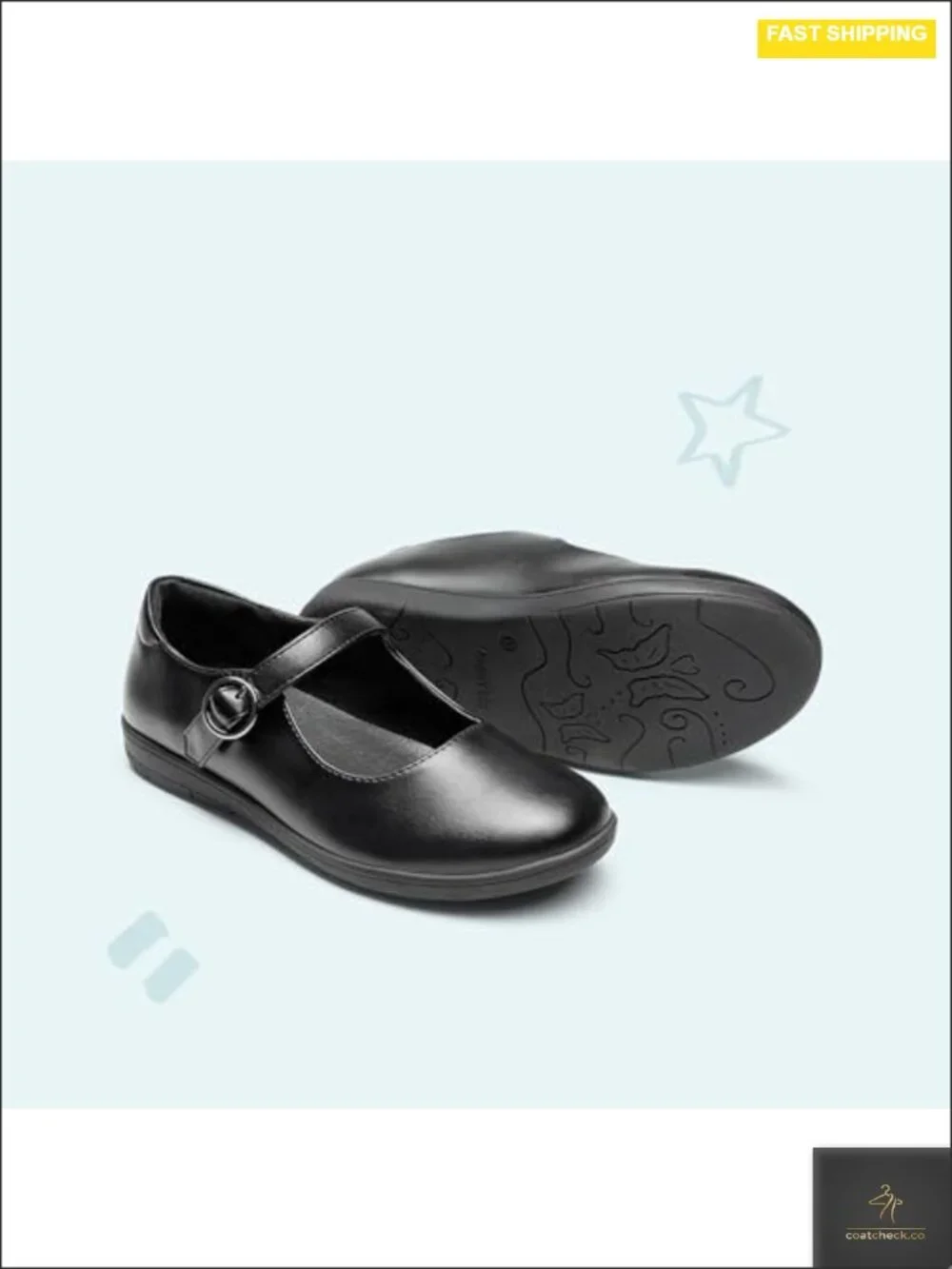 Girls Mary Jane Uniform Shoes with Adjustable Buckle Strap - Round Toe Flats